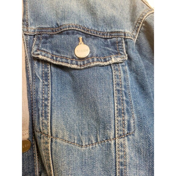 RISEN Los Angeles Streetwear Denim Jacket with Attached Grey Hoodie - Size S - Picture 2 of 11